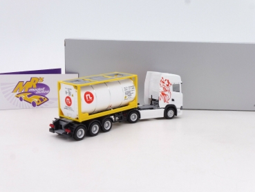 Preview: Herpa 944168 # Scania CS 20 HD 20ft. Tankcontainer-Sattelzug " Raffles Lease " 1:87
