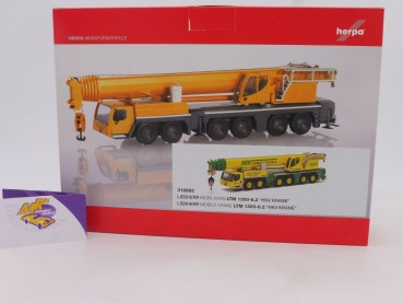 Preview: Herpa 312882 # Liebherr LTM 1300-6.2 Mobilkran gelb-grün " HKV Krane " 1:87