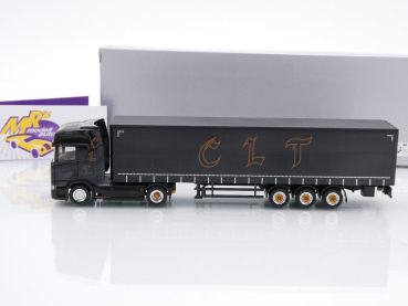 Preview: Herpa 945189 # Scania CR 20 HD Gardinenplanen-Sattelzug schwarz " CLT " 1:87