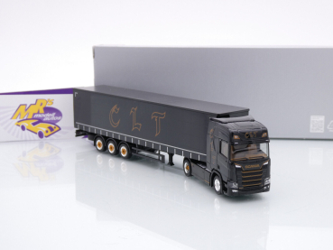 Preview: Herpa 945189 # Scania CR 20 HD Gardinenplanen-Sattelzug schwarz " CLT " 1:87