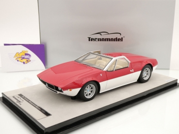 Tecnomodel TM18-269A # De Tomaso Mangusta Spyder Baujahr 1966 " rot-weiß " 1:18