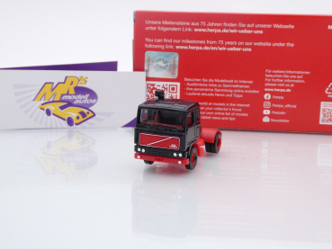 Herpa 956567 # Volvo F10 2-achs Zugmaschine Baujahr 1983 schwarz-rot " 75 Jahre Herpa " 1:87