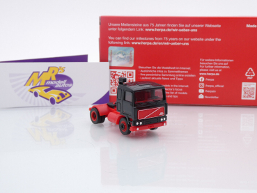 Preview: Herpa 956567 # Volvo F10 2-achs Zugmaschine Baujahr 1983 schwarz-rot " 75 Jahre Herpa " 1:87
