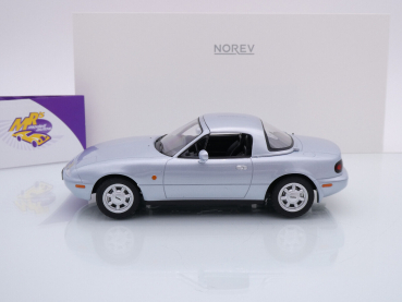 Preview: Norev 188023 # Mazda MX-5 Cabriolet Baujahr 1991 " silbermetallic " 1:18