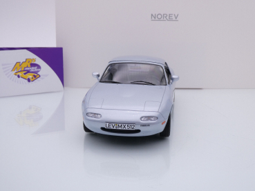 Preview: Norev 188023 # Mazda MX-5 Cabriolet Baujahr 1991 " silbermetallic " 1:18