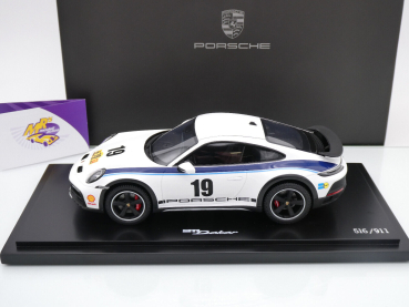 Preview: Spark WAP0210040PDKK # Porsche 911 (992) Dakar Nr.19 Baujahr 2023 " Rallye Dakar 1974 Retro Design " 1:18