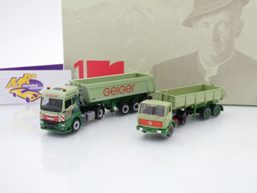 Preview: Herpa / Wiking 956000 # 2er Set MAN TGS / MB Sattelzug " 100 Jahre in Bewegung Geiger " 1:87
