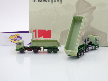 Preview: Herpa / Wiking 956000 # 2er Set MAN TGS / MB Sattelzug " 100 Jahre in Bewegung Geiger " 1:87