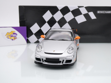 Preview: Minichamps 155062120 # Porsche 911 (997) GT3 RS Baujahr 2007 " silbermetallic-orange " 1:18