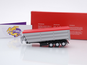 Preview: Herpa 077057-002 # 3-achs Stahlrundmuldenauflieger " silber mit roter Plane " 1:87