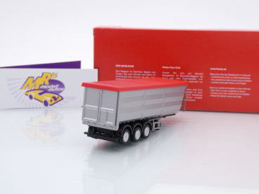Preview: Herpa 077057-002 # 3-achs Stahlrundmuldenauflieger " silber mit roter Plane " 1:87