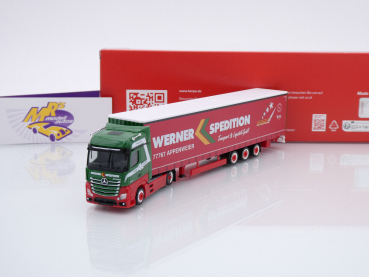 Herpa 317214 # Mercedes-Benz Actros Bigspace 15m Gardinenplanen(Lowliner)-Sattelzug " Spedition Werner " 1:87