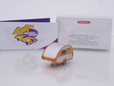Preview: Wiking 0092 37 # Wohnwagen (T@B) 1-achs " Mexican Sunset / orange-silber " 1:87