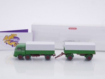 Preview: Wiking 0429 05 # Mercedes-Benz LP 333 Pritschenhängerzug Baujahr 1958-61 " grasgrün-grau " 1:87