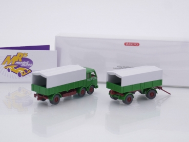 Preview: Wiking 0429 05 # Mercedes-Benz LP 333 Pritschenhängerzug Baujahr 1958-61 " grasgrün-grau " 1:87