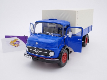 Preview: Schuco 00448 # Mercedes Benz L911 mit Plane Baujahr 1959 " dunkelblau-rot " 1:18