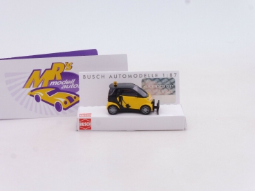 Preview: Busch 46148 # Smart Fortwo 07 mit Schneeschieber " gelb-schwarz " 1:87