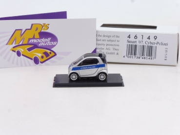 Preview: Busch 46149 # Smart Fortwo Einsatzfahrzeug Baujahr 2007 " Cyber-Polizei " 1:87