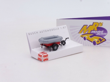 Preview: Busch 59969 # Feuerwehranhänger mit Schlauchboot " grau-rot-schwarz " 1:87