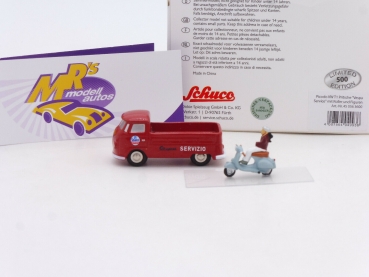 Preview: Schuco Piccolo 05636 # Piccolo VW T1 Pritsche mit Roller und Figuren " Vespa Servicio "