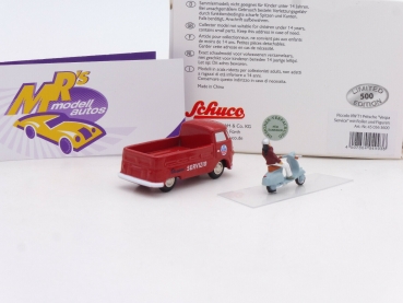Preview: Schuco Piccolo 05636 # Piccolo VW T1 Pritsche mit Roller und Figuren " Vespa Servicio "