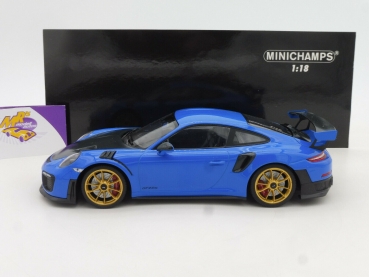 Preview: Minichamps 155068302 # Porsche 911 GT2RS (991.2) Weissach Package Baujahr 2018 " blau-carbon " 1:18