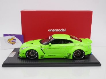 Preview: Onemodel 8 # Nissan GT-R R35 Duck Wing Baujahr 2008 " Liberty Walk Performance - Fluorescent Neon Green " 1:18 Nur 30 Stück !!