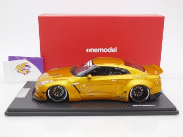 Preview: Onemodel 13 # Nissan GT-R R35 Duck Wing Baujahr 2008 " Liberty Walk Performance - Transparent Gold Metallic " 1:18 Nur 30 Stück !!