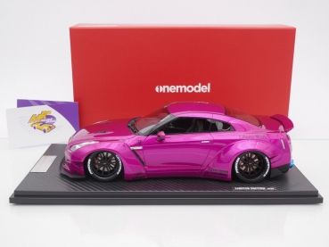 Preview: Onemodel 14 # Nissan GT-R R35 Duck Wing Baujahr 2008 " Liberty Walk Performance - Transparent Pink Metallic " 1:18 Nur 30 Stück !!