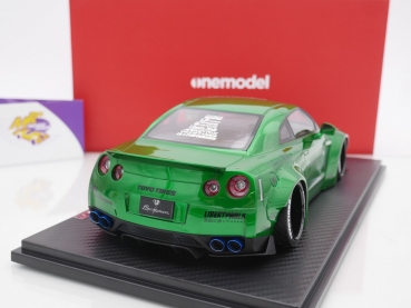 Preview: Onemodel 15 # Nissan GT-R R35 Duck Wing Baujahr 2008 " Liberty Walk Performance - Transparent Candy Green Metallic " 1:18 Nur 30 Stück !!