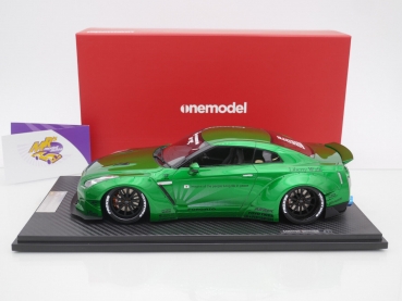 Preview: Onemodel 15 # Nissan GT-R R35 Duck Wing Baujahr 2008 " Liberty Walk Performance - Transparent Candy Green Metallic " 1:18 Nur 30 Stück !!