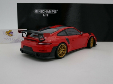 Preview: Minichamps 155068305 # Porsche 911 GT2 RS (991.2) Weissach Package Baujahr 2018 " lavaorange-carbon " 1:18