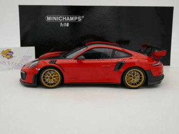 Preview: Minichamps 155068305 # Porsche 911 GT2 RS (991.2) Weissach Package Baujahr 2018 " lavaorange-carbon " 1:18