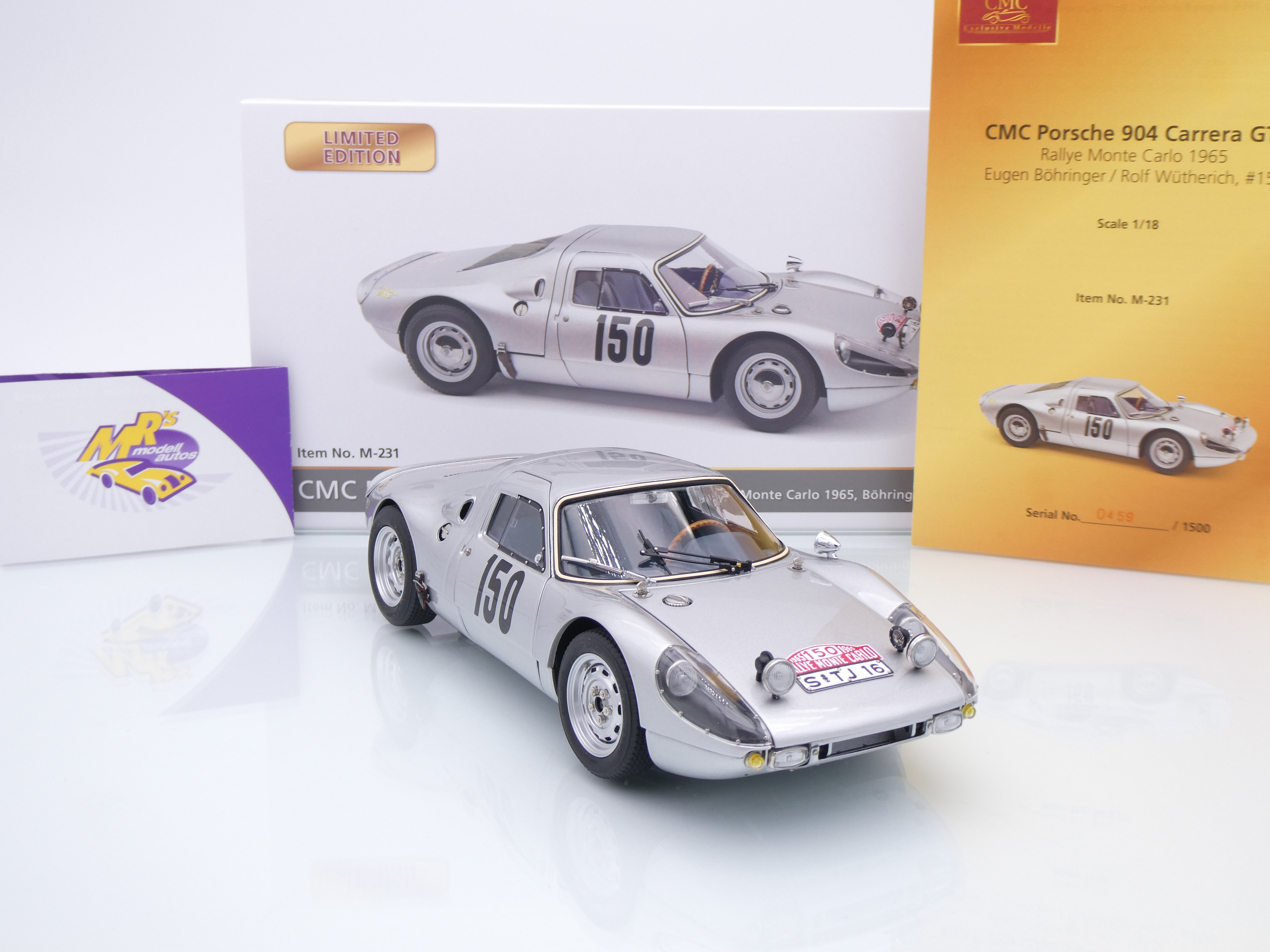 Porsche 904, 2ème Rallye Monte Carlo 1965, #150 Argent à l'échelle 1:18