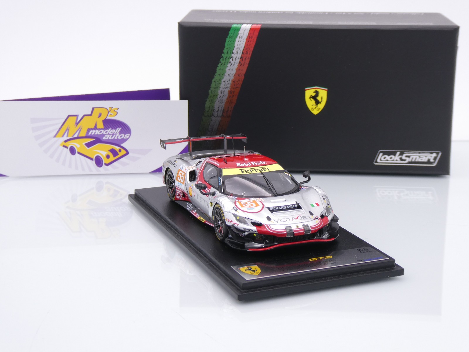 Ferrari 296 GT3 3.0L Turbo V6 #55 2024 24h Le Mas in 1:43 scale by Looksmart