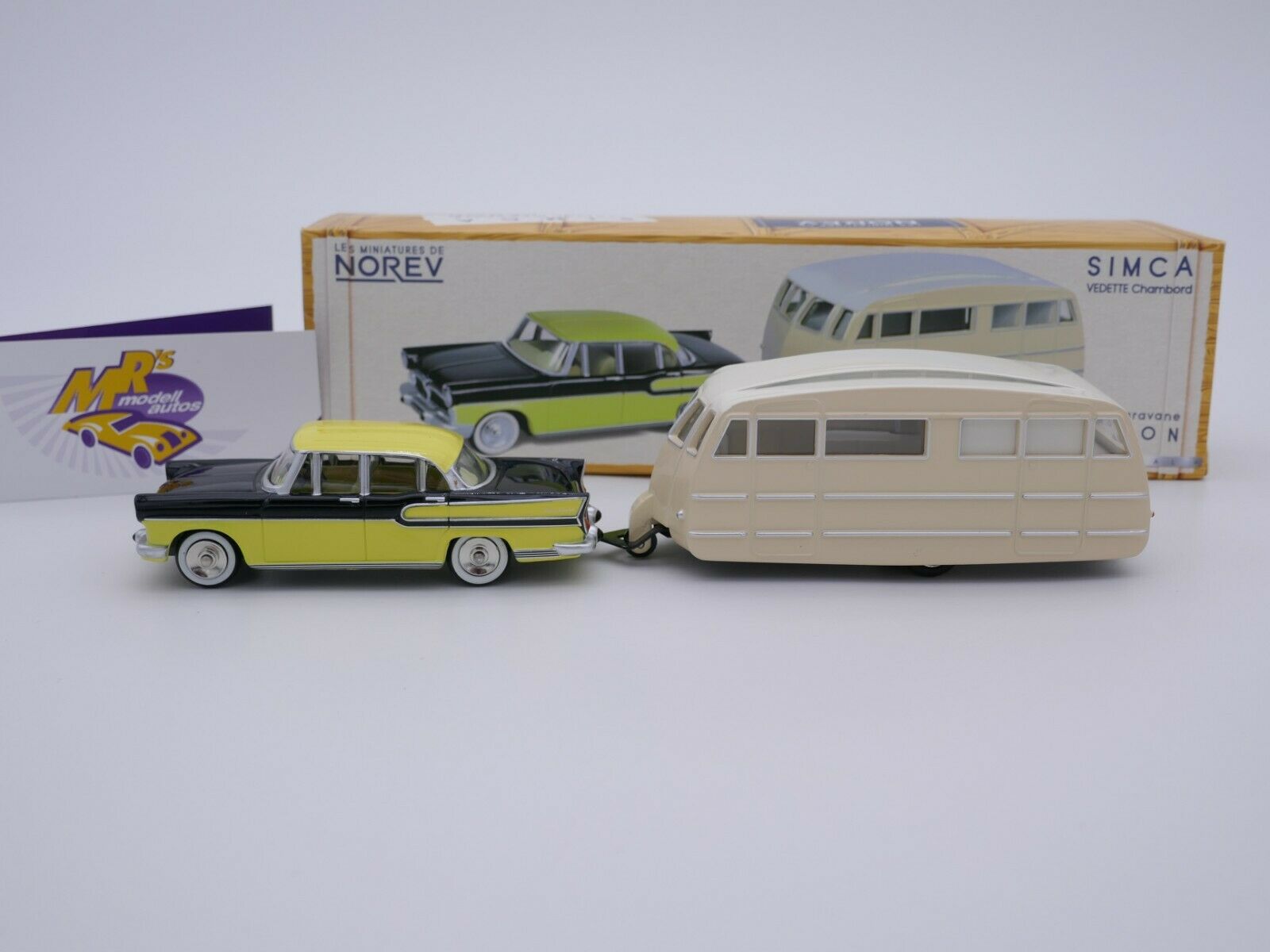 Simca Vedette Chambord Jaune Paille / Noire 1958 Avec Caravane Hénon NOREV 1/43