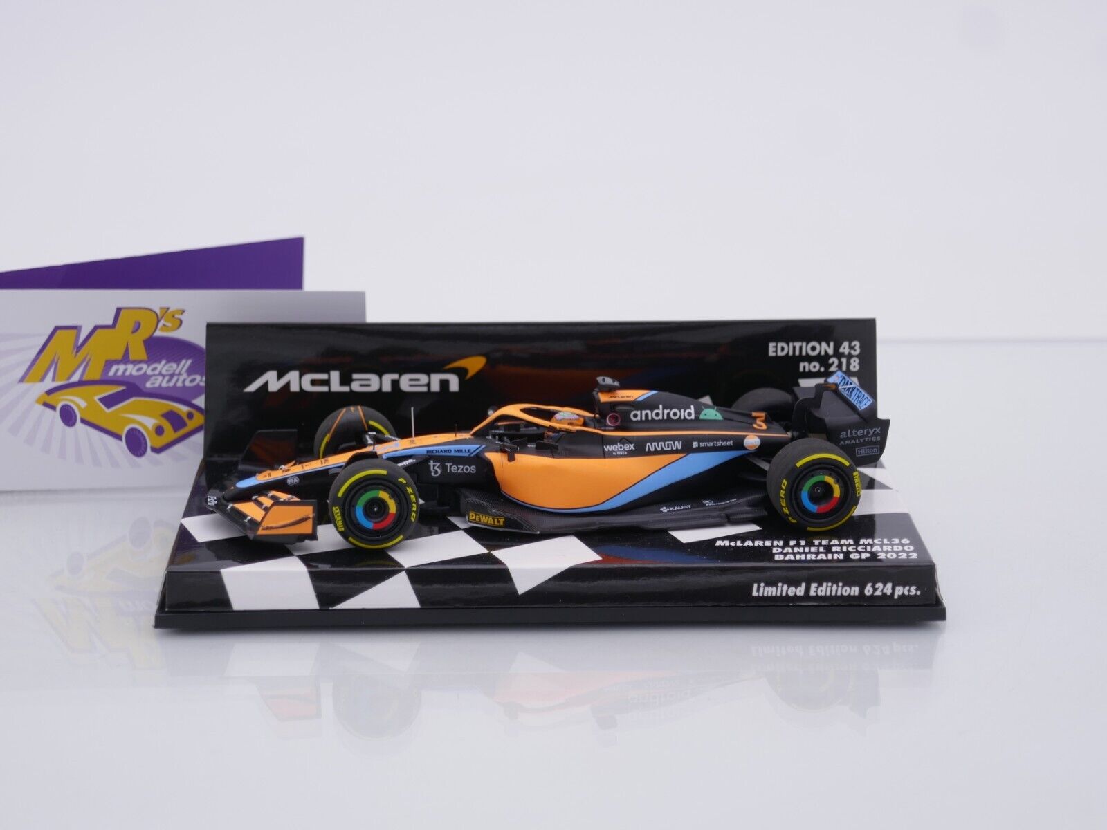 Minichamps 1/43 McLaren MCL36 Daniel Ricciardo #3 - GP Bahreïn 2022 - Neuf