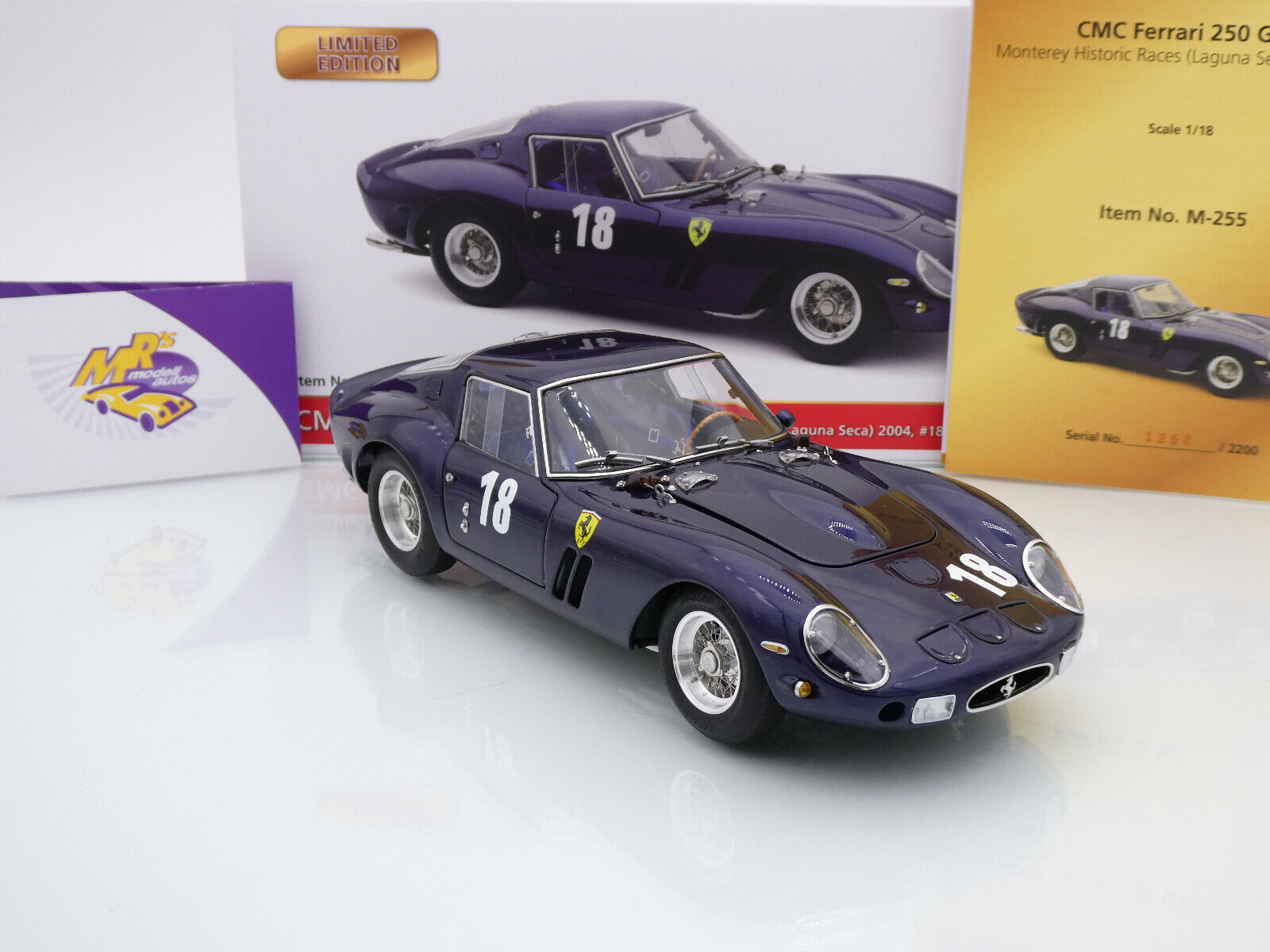 CMC Ferrari 250 GTO Brandon Wang M-255 - 1/18 - Bleu N°18 - Monterey 2004 - Neuf