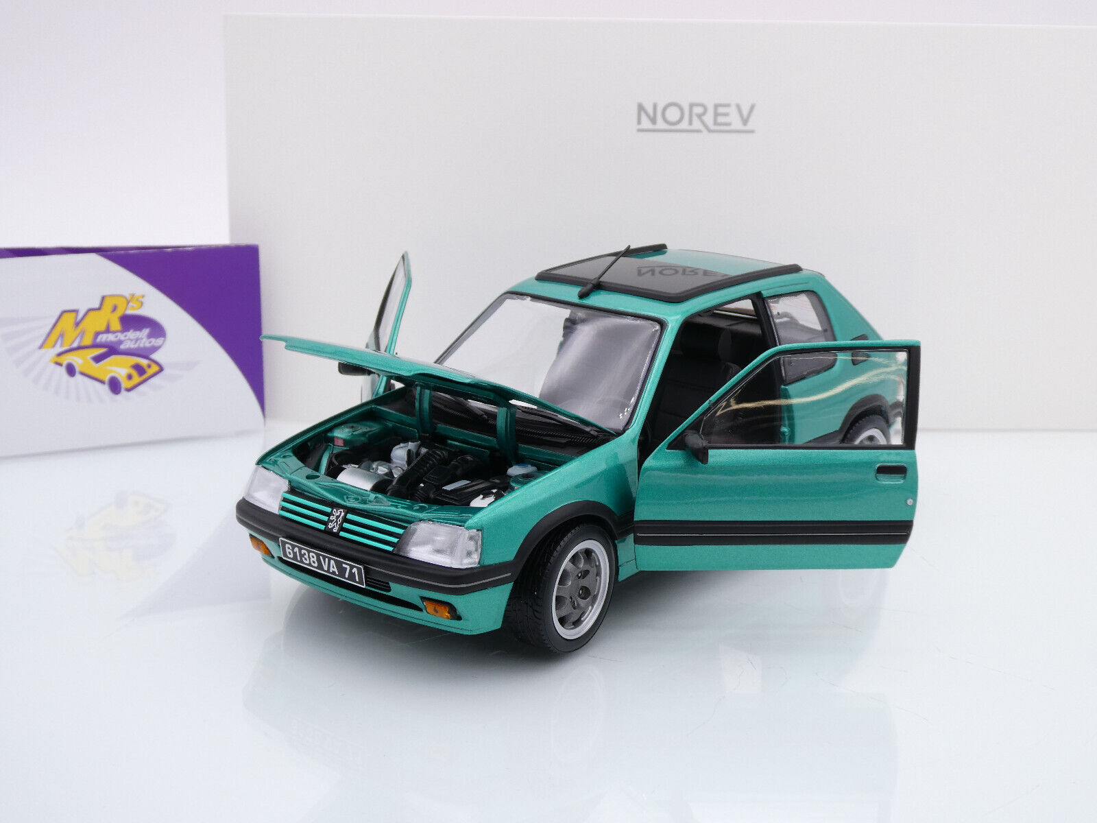 Norev - Peugeot 205 GTI Griffe with windowroof 1991 Green 1:18 Miniature, 184847, Verde, 1/18e