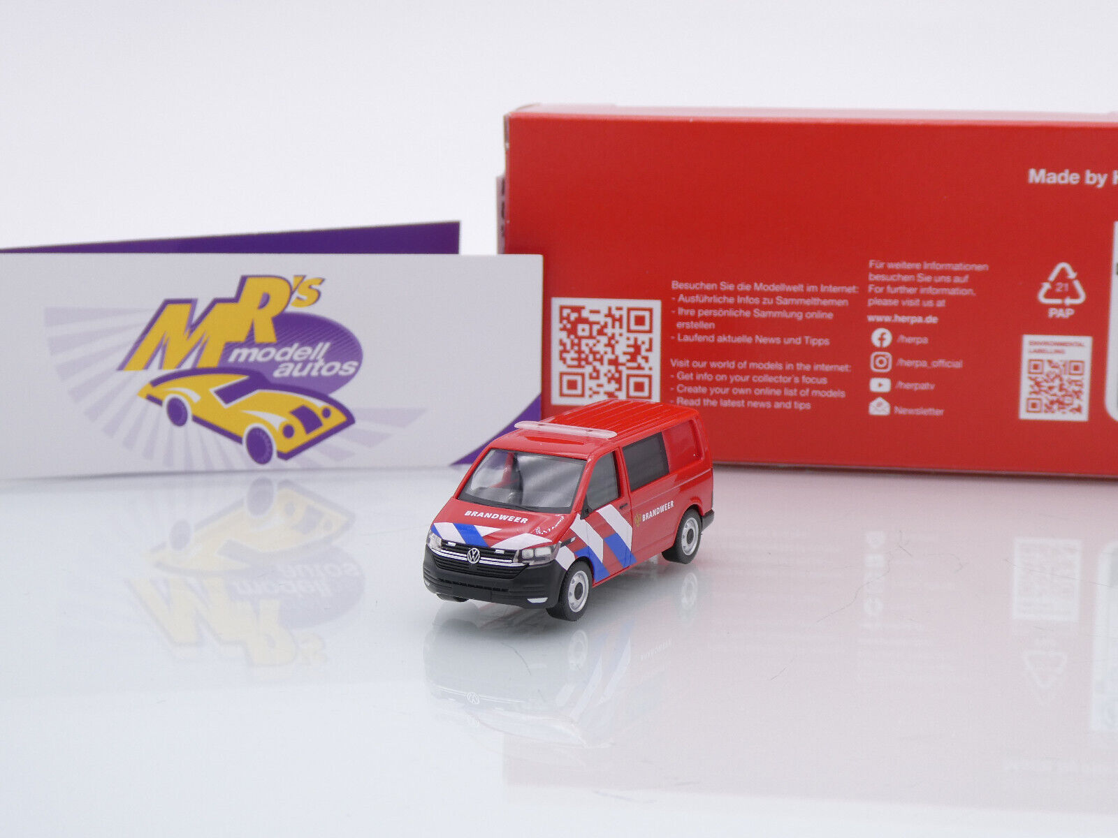 Herpa Modellauto VW T6.1 Halbbus Brandweer (Niederlande), Miniatur im Maßstab 1:87, Sammlerstück, Made in Germany, Modell aus Kunststoff: . de