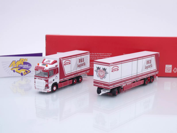 Camion Miniature HERPA 1/87 – SCANIA CS 2 Avec Dolly Et Remorque 3 Essieux – Daniel Karlsson – Blanc