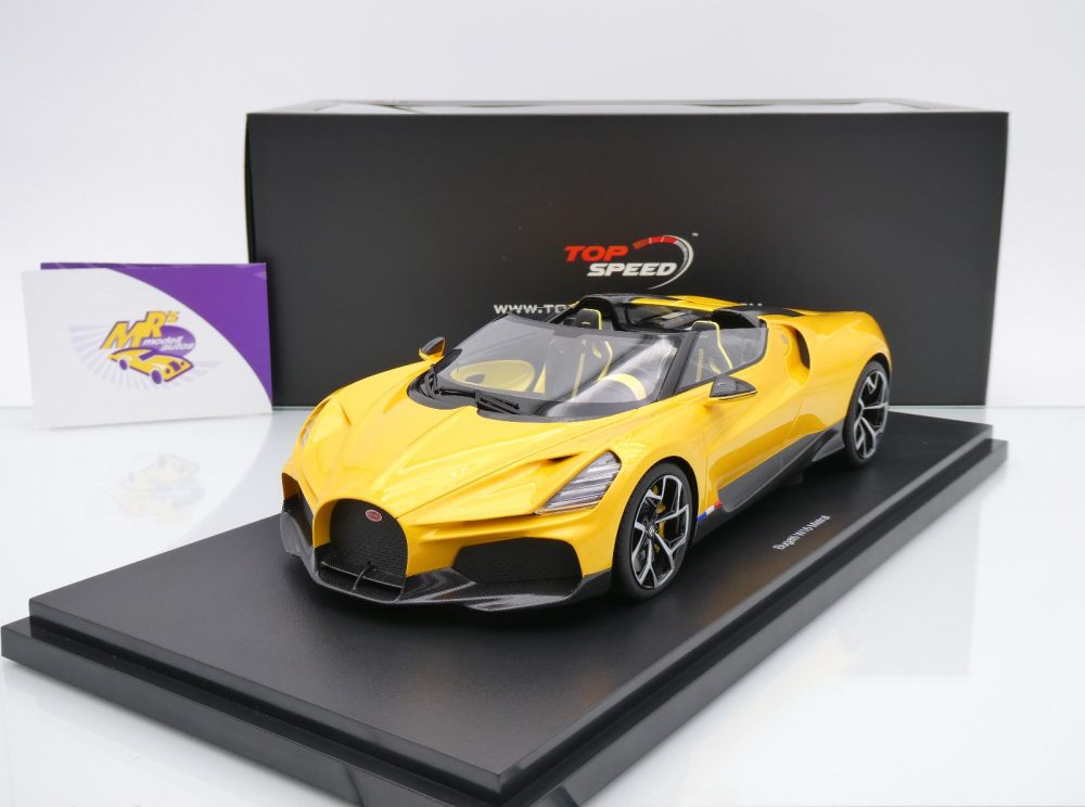 Top Speed TS0598 # Bugatti W16 Mistral Cabrio Baujahr 2023 " gelbmetallic " 1:18