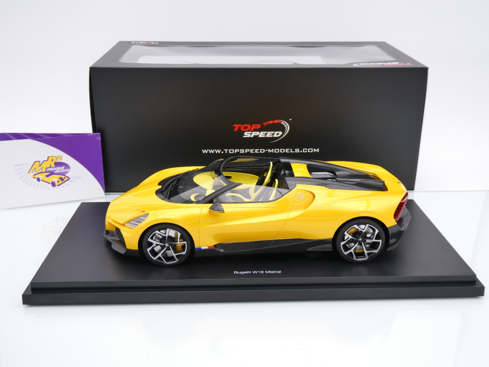 Top Speed TS0598 # Bugatti W16 Mistral Cabrio Baujahr 2023 " gelbmetallic " 1:18
