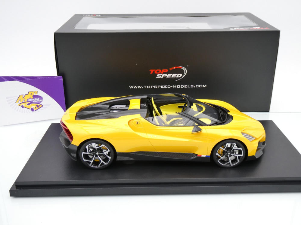 Top Speed TS0598 # Bugatti W16 Mistral Cabrio Baujahr 2023 " gelbmetallic " 1:18