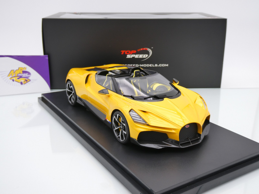 Top Speed TS0598 # Bugatti W16 Mistral Cabrio Baujahr 2023 " gelbmetallic " 1:18