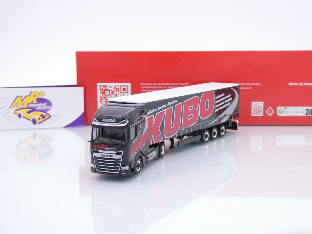Herpa 318068 # DAF XG+ 2/3-achs Gardineplanen-Sattelzug " KUBO Transport " 1:87