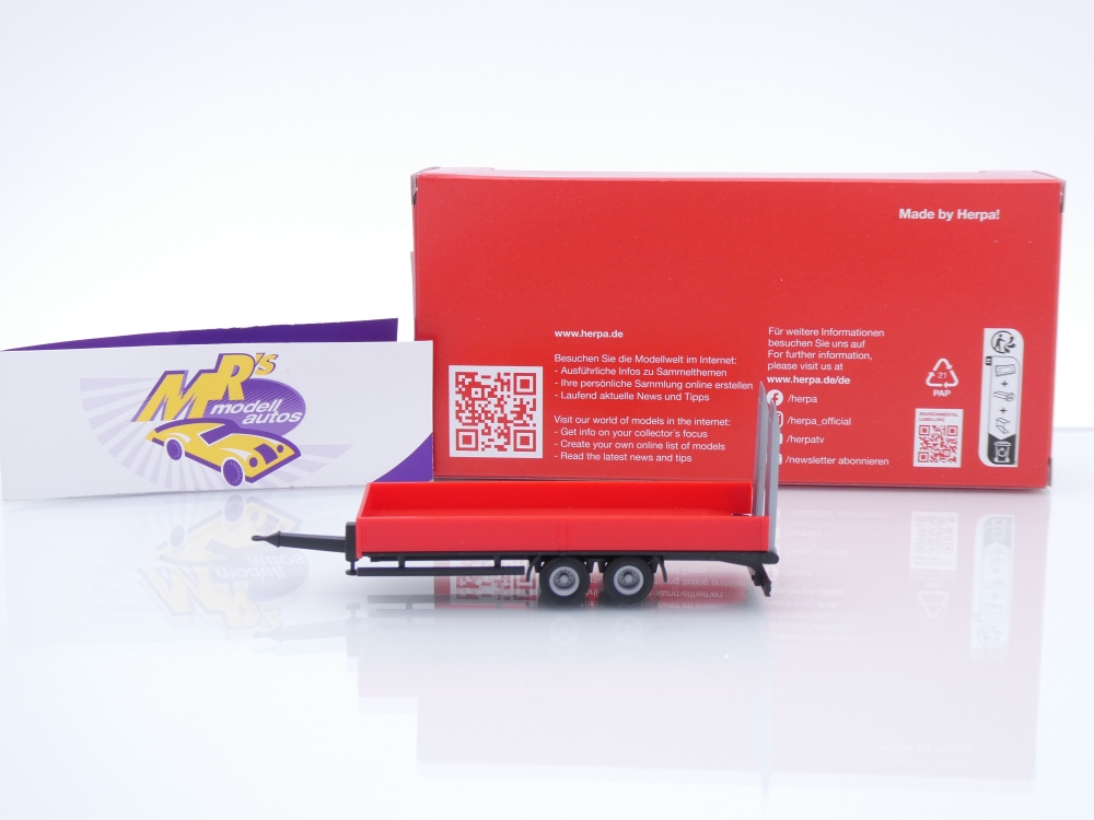 Herpa 076913-002 # LKW 2achs Tiefladetandemanhänger + Auffahrrampen " rot " 1:87