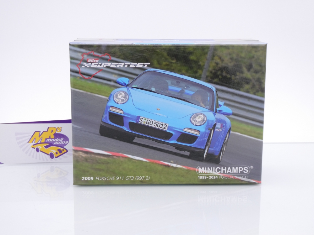 Miniature Porsche 911 GT3 2009 - Minichamps Bleu Sport Auto - Échelle 1/43 - NEUF