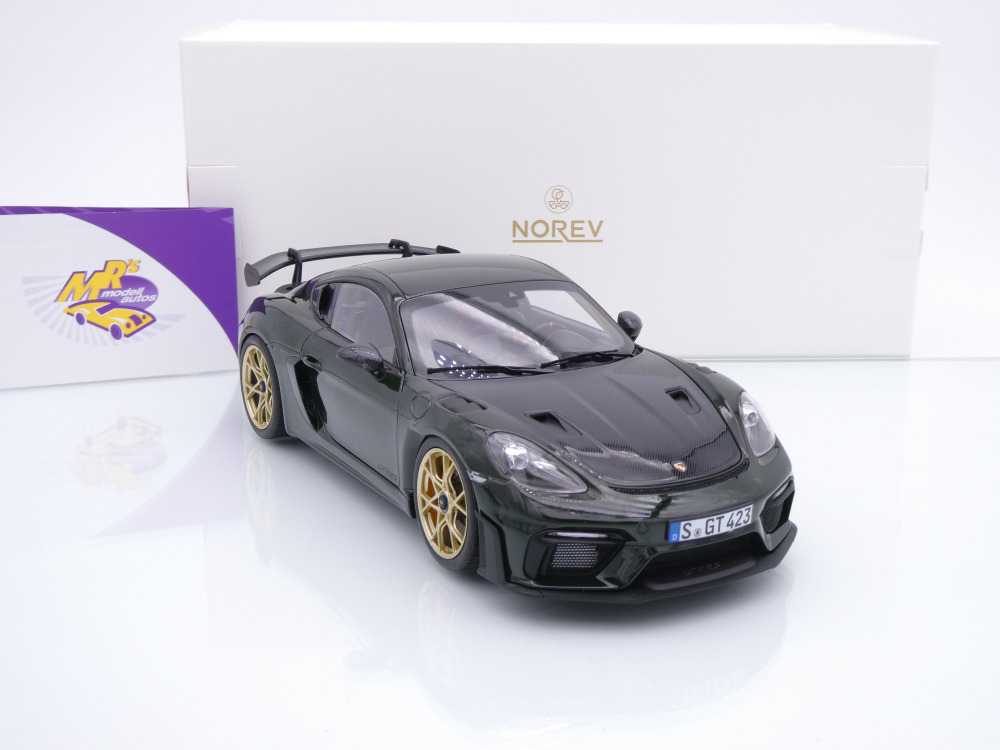 Norev 187250 # Porsche Cayman GT4 RS Weissach Package Baujahr 2023 " Brewstergrün-Carbon " 1:18