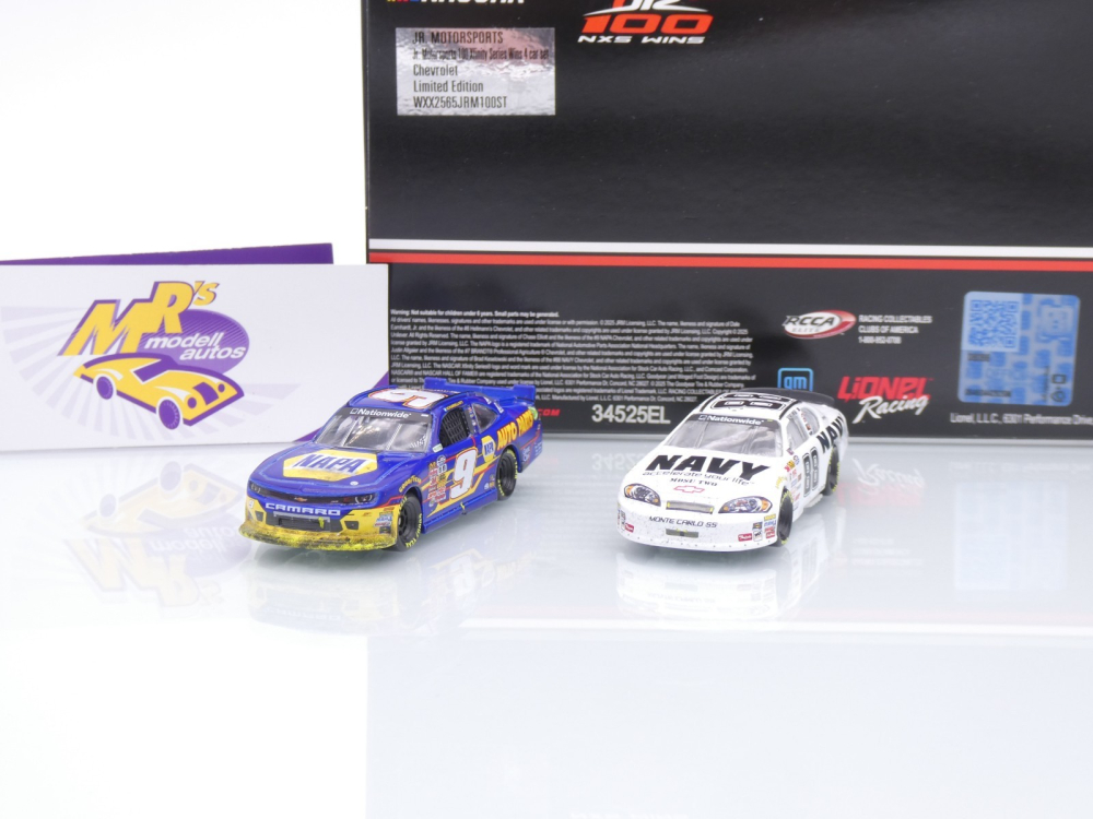 Lionel Racing WXX2565JRM100ST # 4 Car Set Chevrolet Camaro NASCAR Xfinity " JR Motorsports 100 Xfinty Wins " 1:64